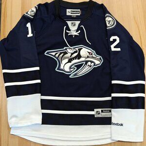 Nashville Predators Reebok Navy Checkerboard Alternate Jersey Women (L) Fisher